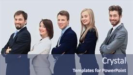  Presentation with team hands - Amazing PPT layouts having smiling business team standing upright with their hands on their backdrop and a ocean colored foreground