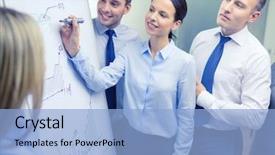  Presentation with discussion board - PPT theme having smiling business team with chart background and a light blue colored foreground
