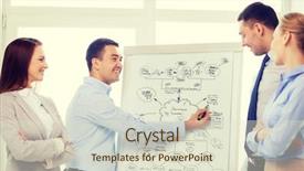  Presentation with flip chart - PPT theme featuring smiling business team with flip background and a lemonade colored foreground