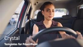  Presentation with race car - Presentation design enhanced with smiling-business-woman-driving-car background and a tawny brown colored foreground