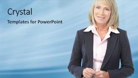  Presentation with blue business - Slides featuring smiling business woman over blue background and a light blue colored foreground