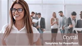  Presentation with office - Amazing slides having smiling-business-woman backdrop and a violet colored foreground