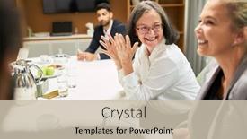  Presentation with women meeting - Presentation theme consisting of smiling-business-women background and a soft green colored foreground