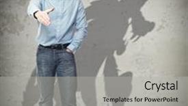  Presentation with wolf - PPT theme consisting of smiling businessman and wolf shadow background and a light gray colored foreground