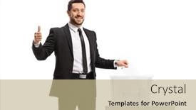  Presentation with vote - Slide set featuring smiling-businessman-casting-a-vote background and a coral colored foreground