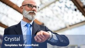  Presentation with waiting - Presentation theme enhanced with smiling-businessman-checking-his-wrist background and a ocean colored foreground