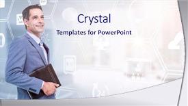  Presentation with diary - Slide deck consisting of smiling businessman holding diary against modern room overlooking city background and a sky blue colored foreground