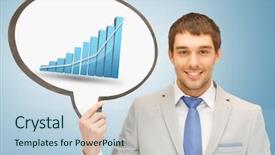  Presentation with analytics - Presentation design having smiling businessman holding text background and a light blue colored foreground