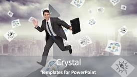  Presentation with road - Cool new PPT layouts with smiling businessman in a hurry against road turning into arrow backdrop and a gray colored foreground