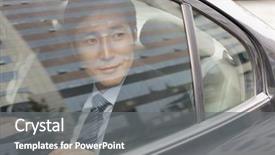  Presentation with car - Cool new slide deck with smiling businessman in car back backdrop and a gray colored foreground