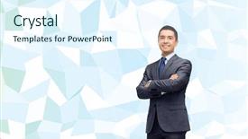  Presentation with blue and orange business people - Colorful presentation theme enhanced with smiling businessman in dark grey backdrop and a sky blue colored foreground