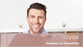  Presentation with binder - Slide deck featuring smiling-businessman-in-the-office background and a coral colored foreground