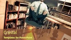  Presentation with promotion - Presentation theme featuring smiling-businessman-in-the-office background and a tawny brown colored foreground