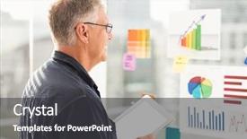  Presentation with process flow chart - Colorful theme enhanced with smiling businessman looking flow charts backdrop and a dark gray colored foreground