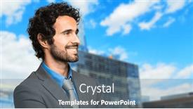  Presentation with clear - Slide deck featuring smiling-businessman-portrait-outdoor background and a ocean colored foreground