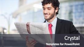  Presentation with newspaper - Amazing presentation theme having smiling businessman reading a newspaper backdrop and a dark gray colored foreground