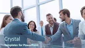  Presentation with business partner - Beautiful presentation theme featuring smiling-businessman-shaking-hands backdrop and a ocean colored foreground