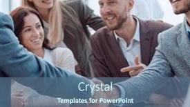  Presentation with business partner - PPT theme enhanced with smiling-businessman-shaking-hands background and a ocean colored foreground