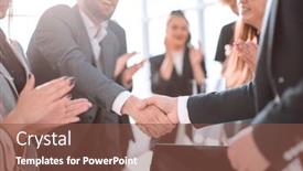  Presentation with business partner - Slide deck enhanced with smiling-businessman-shaking-hands background and a tawny brown colored foreground