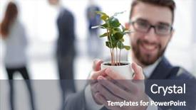  Presentation with green offices - Audience pleasing PPT theme consisting of smiling businessman shows green young backdrop and a ocean colored foreground