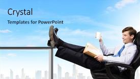  Presentation with smiling paramedic sitting in ambulance - Amazing presentation theme having smiling businessman sitting in chair backdrop and a light blue colored foreground