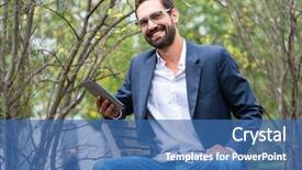  Presentation with smiling paramedic sitting in ambulance - Audience pleasing PPT theme consisting of smiling businessman sitting on bench backdrop and a ocean colored foreground