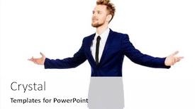  Presentation with joy - Amazing PPT theme having smiling businessman spread his arms with joy success in business isolated over white backdrop and a white colored foreground