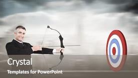  Presentation with stretching - Colorful PPT theme enhanced with smiling businessman stretching a bow backdrop and a gray colored foreground