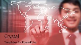  Presentation with server room - Slides having smiling businessman touching against server room with towers background and a red colored foreground