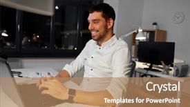  Presentation with wearable - Theme with smiling businessman with laptop computer background and a coral colored foreground