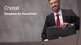  Presentation with interview - Cool new PPT theme with smiling businessman with suitcase waiting backdrop and a gray colored foreground