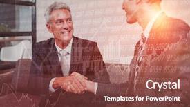  Presentation with hands down - Beautiful presentation featuring smiling businessmen shaking hands backdrop and a  colored foreground