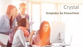  Presentation with conference table - Slide deck featuring smiling businesspeople working together at conference table background and a cream colored foreground