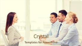  Presentation with job interview - Audience pleasing slide deck consisting of smiling businesswoman at job interview backdrop and a cream colored foreground