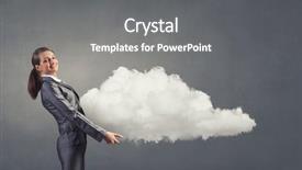  Presentation with cloud - Audience pleasing PPT theme consisting of smiling businesswoman carrying big cloud backdrop and a  colored foreground