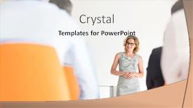  Presentation with projector - Beautiful theme featuring smiling businesswoman explaining colleagues while standing against projector screen at office backdrop and a white colored foreground