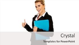  Presentation with binder - Presentation consisting of smiling businesswoman holding a binder background and a white colored foreground