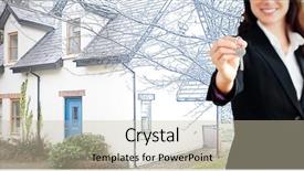  Presentation with blue house bakery - Audience pleasing slide deck consisting of smiling businesswoman holding a key backdrop and a mint green colored foreground