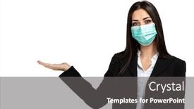  Presentation with advertising - Beautiful theme featuring smiling-businesswoman-isolated-on-white backdrop and a dark gray colored foreground