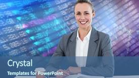  Presentation with shares - Beautiful slide set featuring smiling businesswoman looking at camera against stocks and shares backdrop and a ocean colored foreground