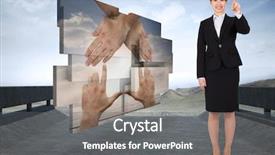  Presentation with horizon - PPT layouts with futuristic house design beautiful - smiling businesswoman pointing against road background and a gray colored foreground