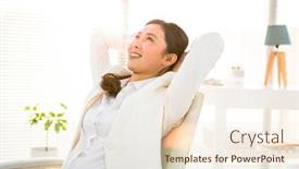  Presentation with relaxing - Colorful presentation design enhanced with smiling-businesswoman-relaxing-herself backdrop and a cream colored foreground