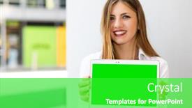  Presentation with blank - Presentation featuring smiling-businesswoman-showing-a-blank background and a shamrock green colored foreground