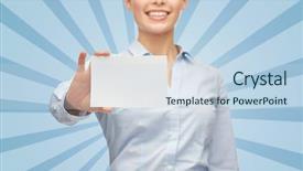  Presentation with blue business - Presentation design having smiling businesswoman showing white blank background and a sky blue colored foreground