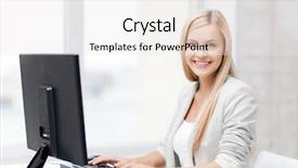  Presentation with pets on computer - Beautiful presentation design featuring smiling businesswoman using her computer backdrop and a white colored foreground