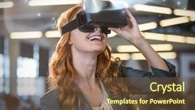  Presentation with virtual reality - Presentation theme enhanced with futuristic wellness - abstract glowing black background background and a tawny brown colored foreground