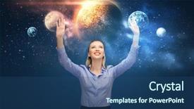  Presentation with augmented reality - Amazing slides having smiling businesswoman with virtual planet backdrop and a ocean colored foreground