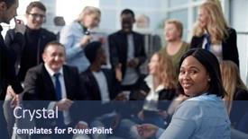  Presentation with international business - Slide deck with smiling-businesswoman background and a ocean colored foreground