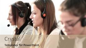  Presentation with call center - Slides having smiling-call-center-operator-sitting background and a coral colored foreground