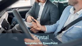  Presentation with car dealer - PPT layouts featuring smiling-car-dealer-selling-new background and a ocean colored foreground